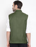 Men's Green Cotton Blend Twill Nehru Jacket